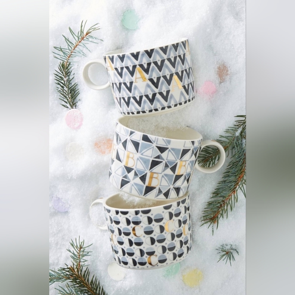 Anthropologie 4536 Stoneware geometric monogram letter 'A' mug